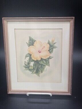 Vintage Framed Yellow Hibiscus Floral Art Print By Ted Mundorff